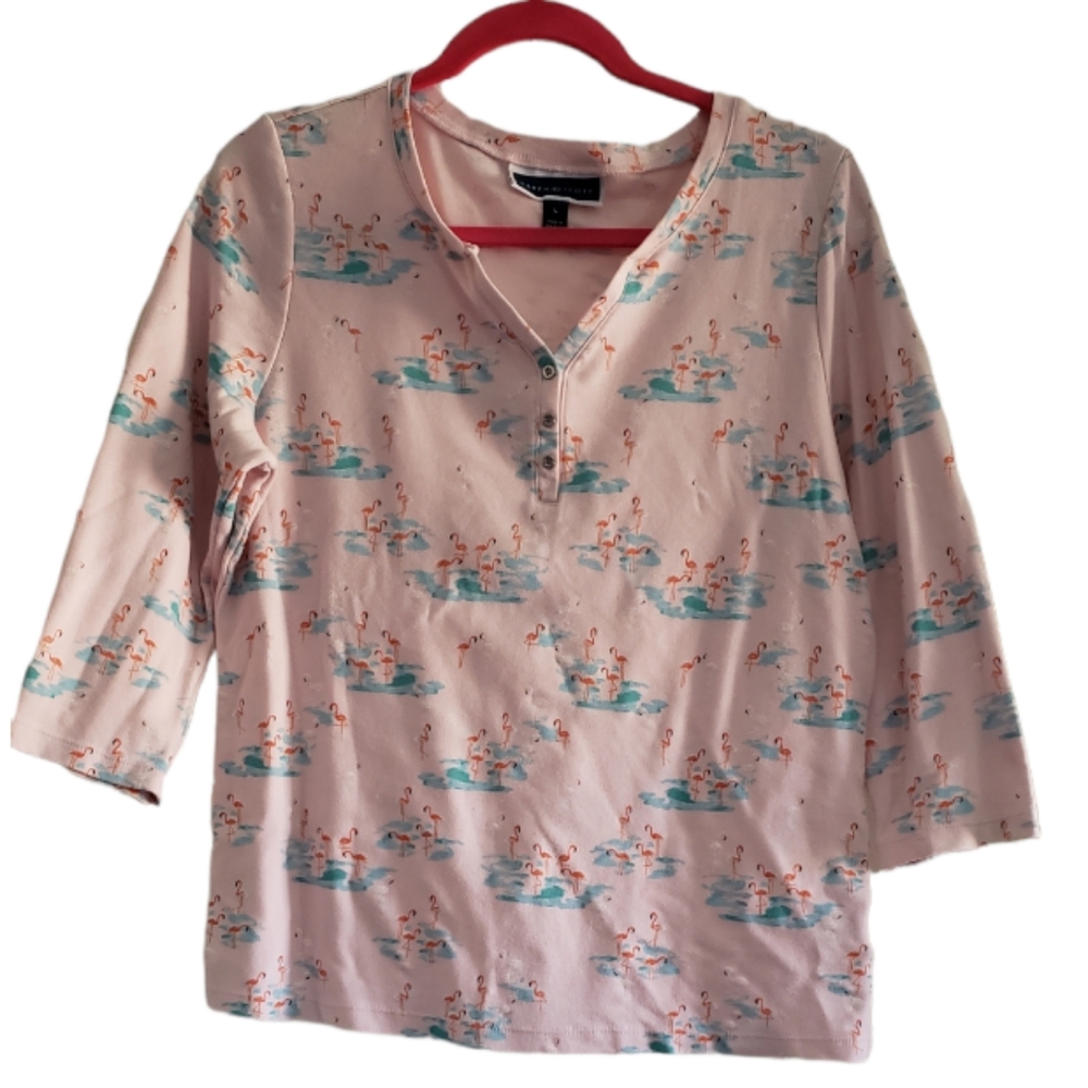 Karen Scott pink flamingos shirt
